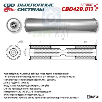 Резонатор универсальный под трубу 55мм, с наполнителем CBD