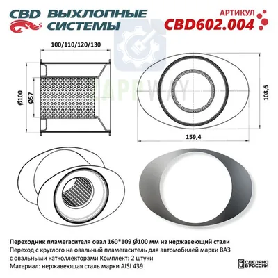 Переходник пламегасителя овал 160-109-100 мм нерж. сталь CBD