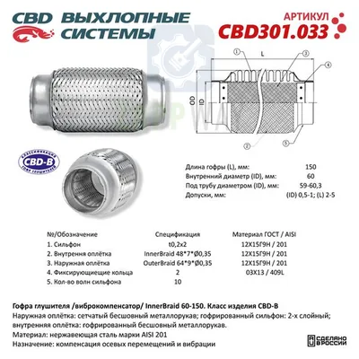 Гофра глушителя Innerbraid 3-сл 60-150 CBD
