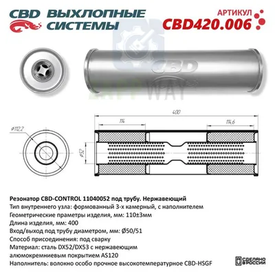 Резонатор универсальный под трубу 50мм 3-камерный CBD