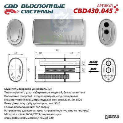 Универсальный глушитель овальный 3-камерный нерж CBD