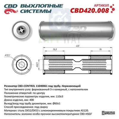 Резонатор универсальный под трубу 60мм, с наполнителем CBD