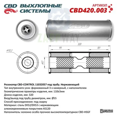 Резонатор универсальный под трубу 55мм, с наполнителем CBD