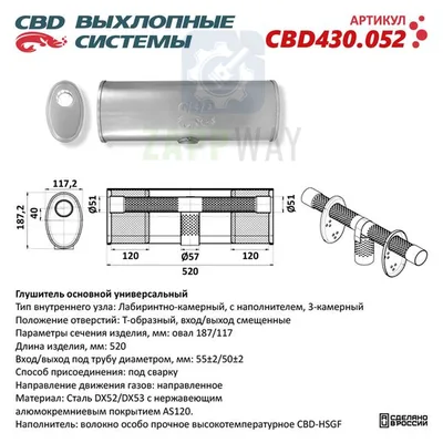 Глушитель универсальный с двумя выходами нерж CBD