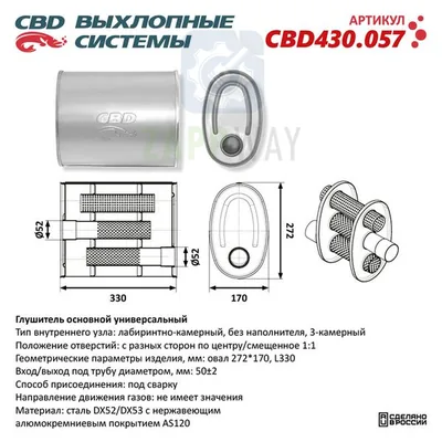 Глушитель универсальный овальный нержавеющий CBD