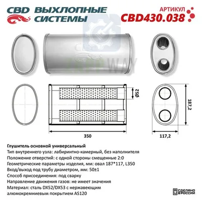 Универсальный глушитель овальный 3-камерный нерж CBD