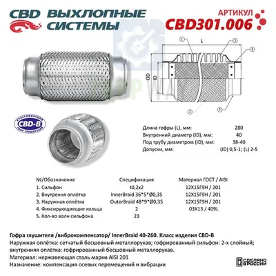 Гофра глушителя Innerbraid 3-сл 40-280 CBD
