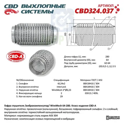 Гофра глушителя Wire Mesh 64-280   CBD