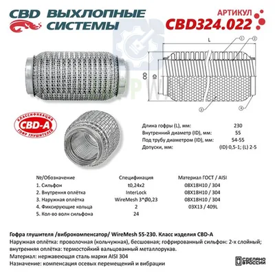 Гофра глушителя 3х-сл WIRE MESH 55-230   CBD