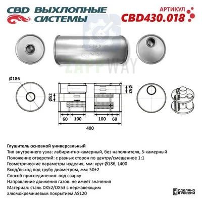 Глушитель универсальный круглый 50 мм нержавеющий CBD