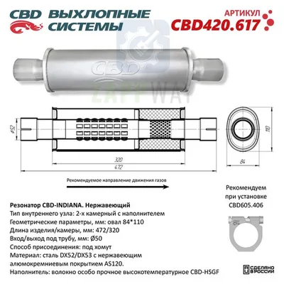 Резонатор CBD-INDIANA с трубой 50 мм с наполнителем CBD