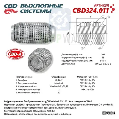 Гофра глушителя WIRE MESH 3-сл 55-100 CBD