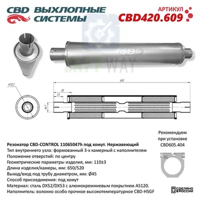 Универсальный резонатор под трубу 45мм, с наполнителем CBD