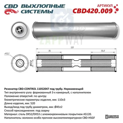 Резонатор универсальный под трубу 45мм, с наполнителем CBD