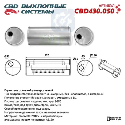 Глушитель универсальный круглый 3-камерный нерж CBD