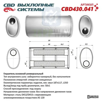 Глушитель универсальный овальный 3-камерный нерж CBD