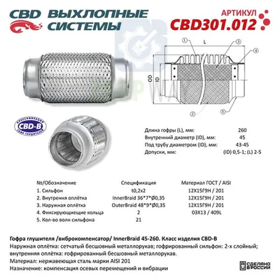 Гофра глушителя Innerbraid 3-сл 45-260 CBD