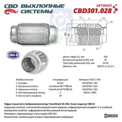 Гофра глушителя Innerbraid 3-сл 55-250 CBD