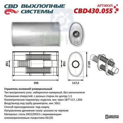 Универсальный глушитель овальный направленный нерж CBD