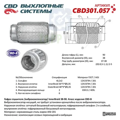 Гофра глушителя Innerbraid 3-сл 38-90 CBD
