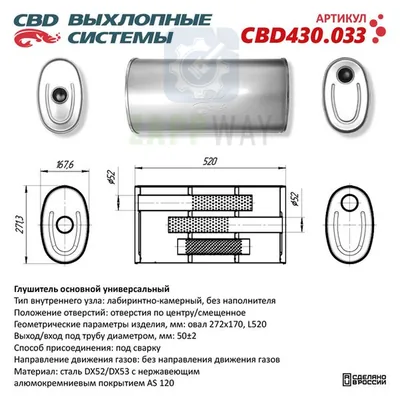 Универсальный глушитель овальный 3-камерный нерж CBD