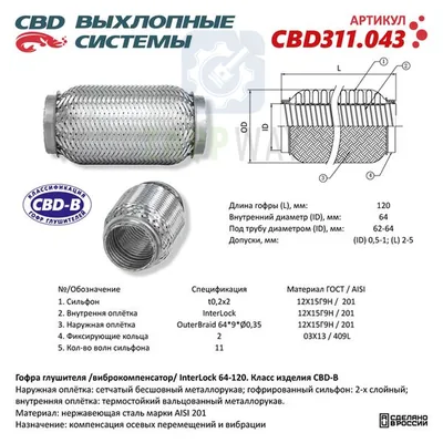 Гофра глушителя InterLock 3-сл 64-120 CBD